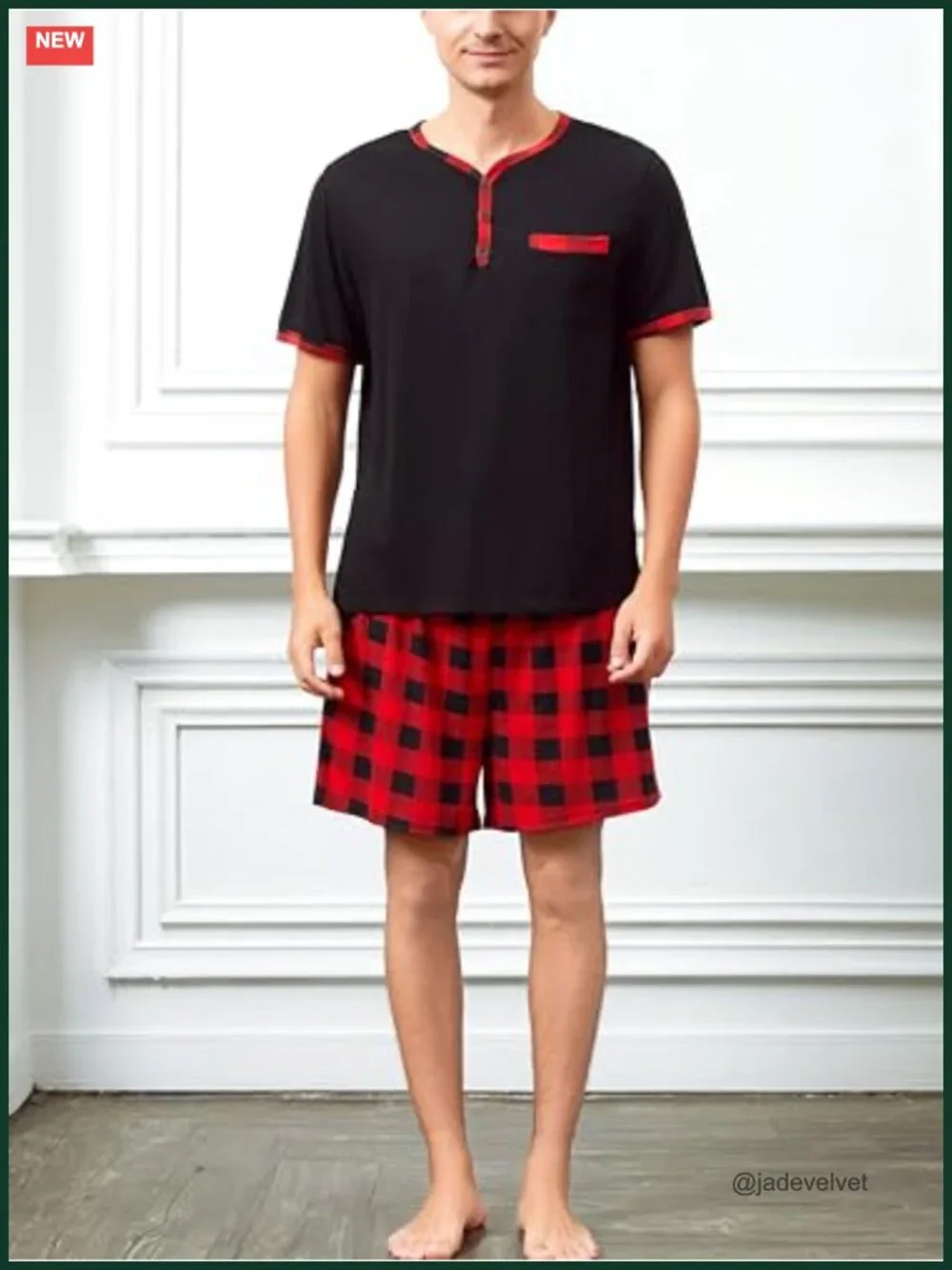 Cotton Pajama Set Short Sleeve Henley Collar Sleepwear